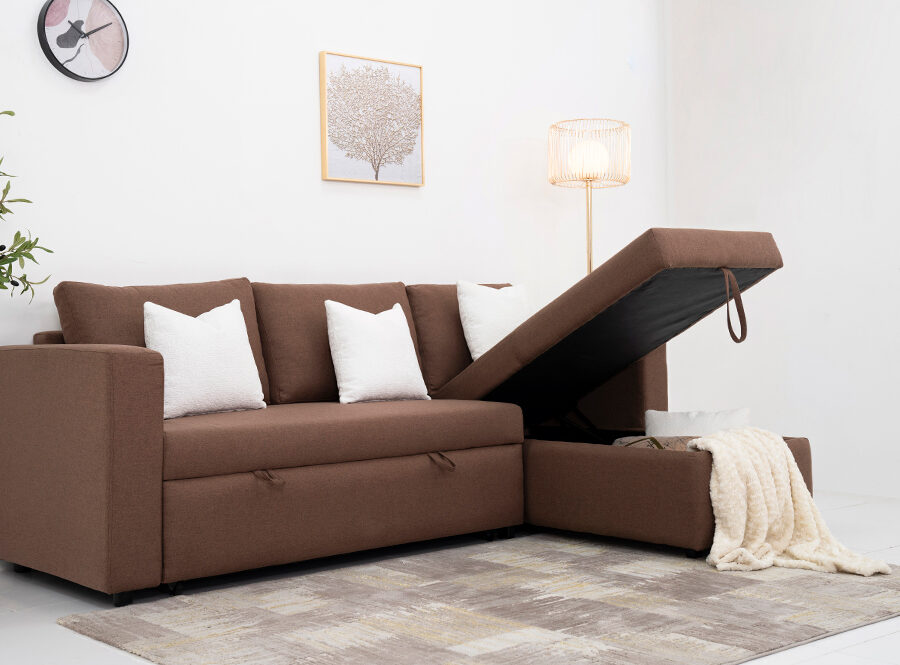 Stella Sofa Bed With Storage – Brown | Sofa Set Online in Dubai