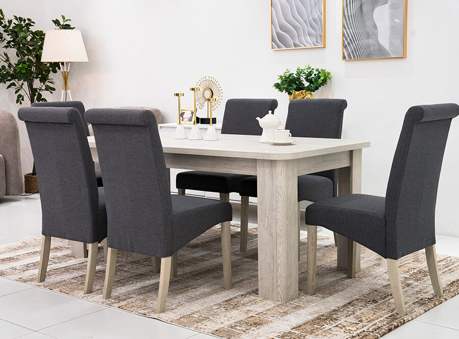 Valencia 6 Seater Dining Table Set-Grey | Dining Table Set