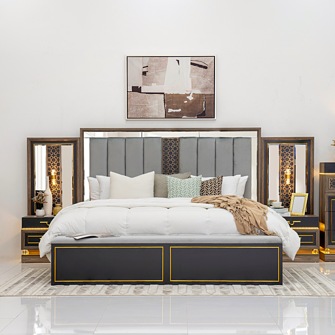 Clara 9-Piece Super King Bedroom Set With Hydraulic Storage-200*200 cm