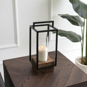 Keeth Wooden Metal Candle Holder- 15 cm
