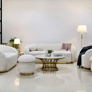 Ava Sofa Set with Mushroom Pouffe
