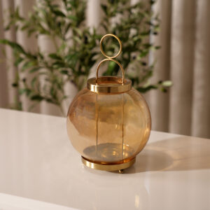 Adro Lustured Glass Metal Candle Holder Amber