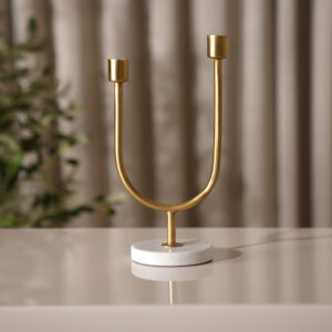 Adro Metal Candle Holder with Marble Base- 23 cm