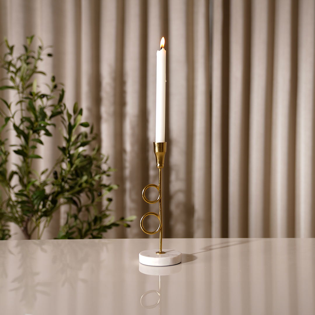 Adro Metal Candle Holder with Marble Base- 25 cm