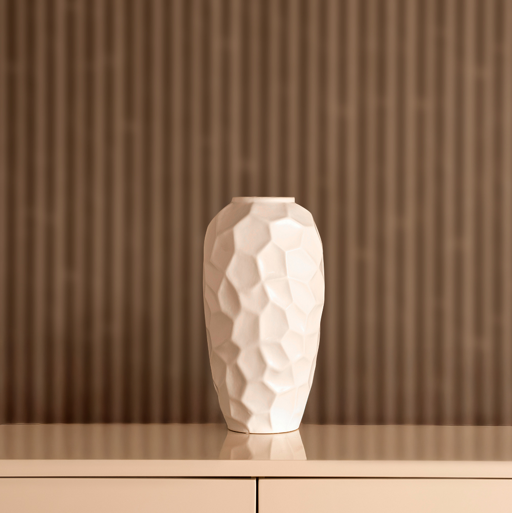 Blenka White Ceramic Vase- 30 cm