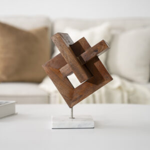 Casa wooden accent with marble base gold 22x21x28cm