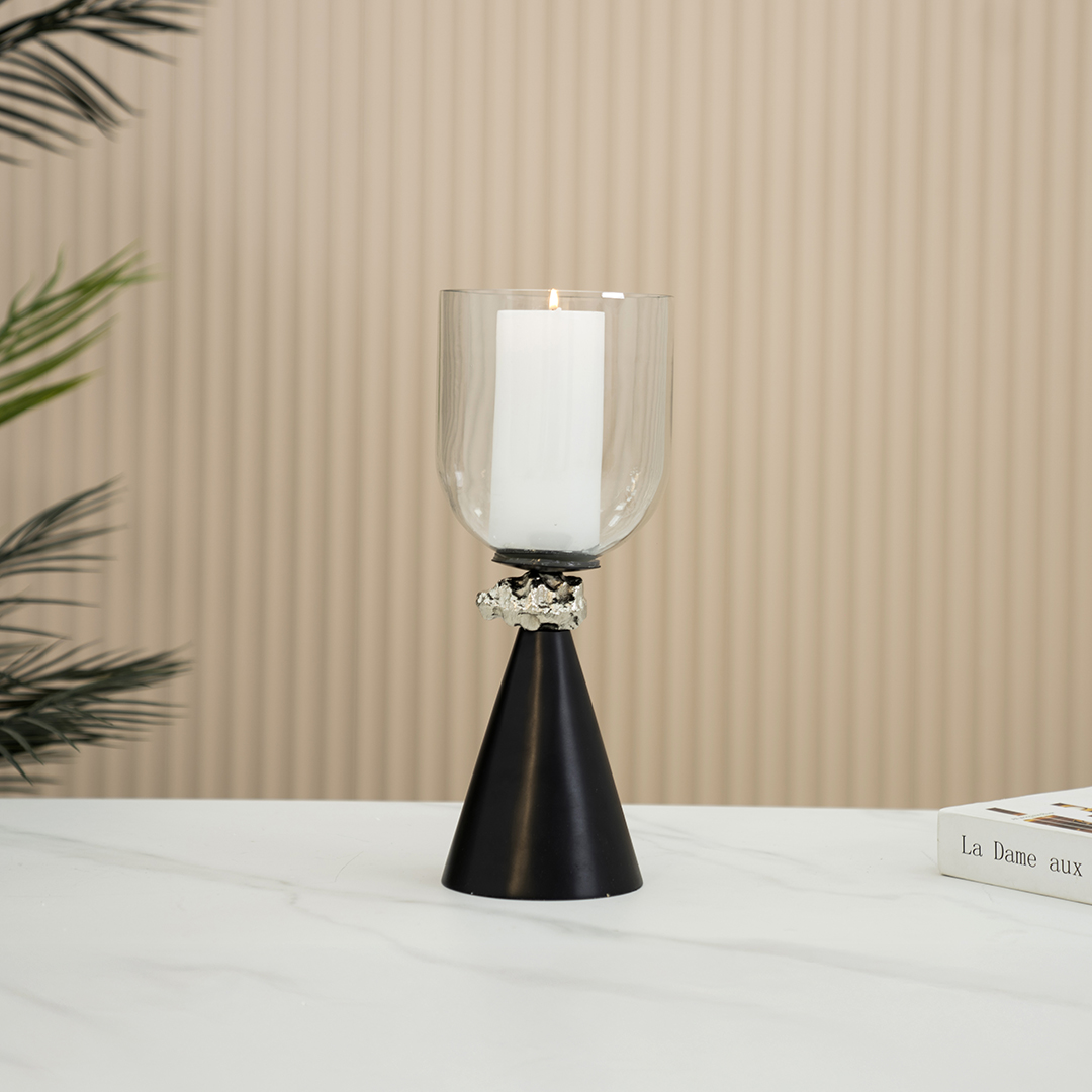 Eclat metal glass black candle holder- 30.5 cm