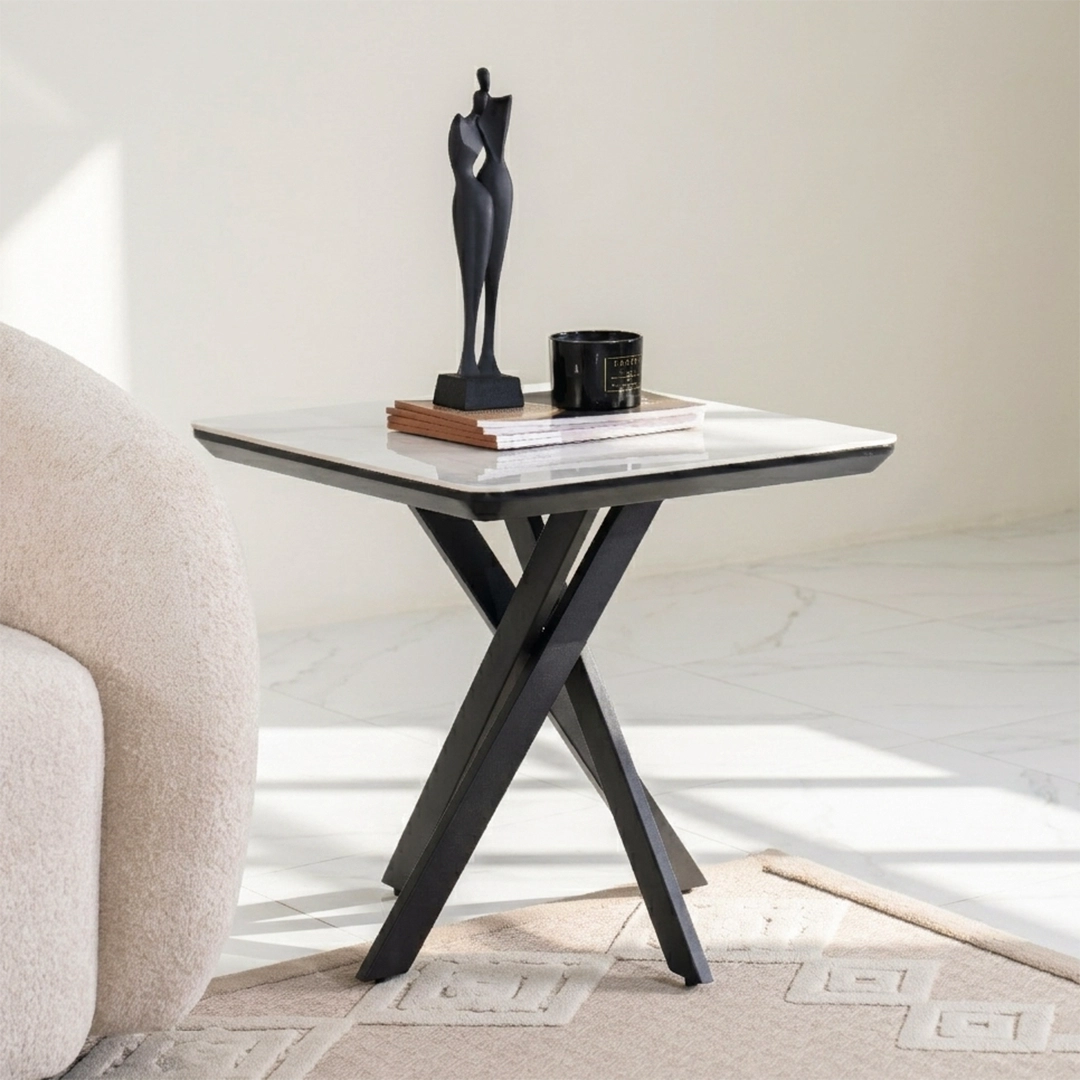 Florence End Table-White/Black