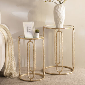 Hammared Nest of tables with Mirror Top