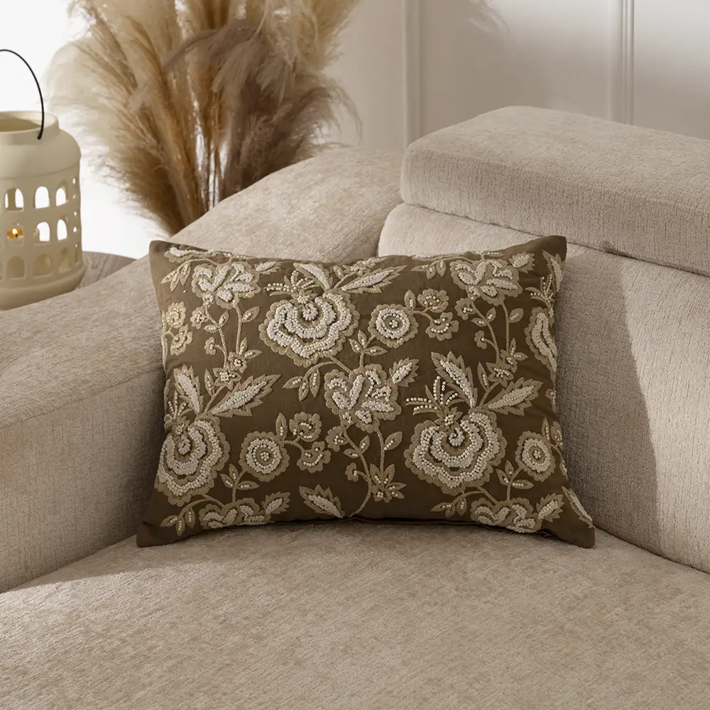 Heston embroidered floral cushion 35×50 cm