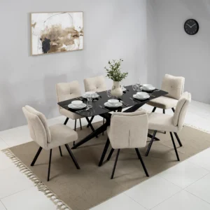 Kare 6-Seater Glass Top Dining Set-Beige