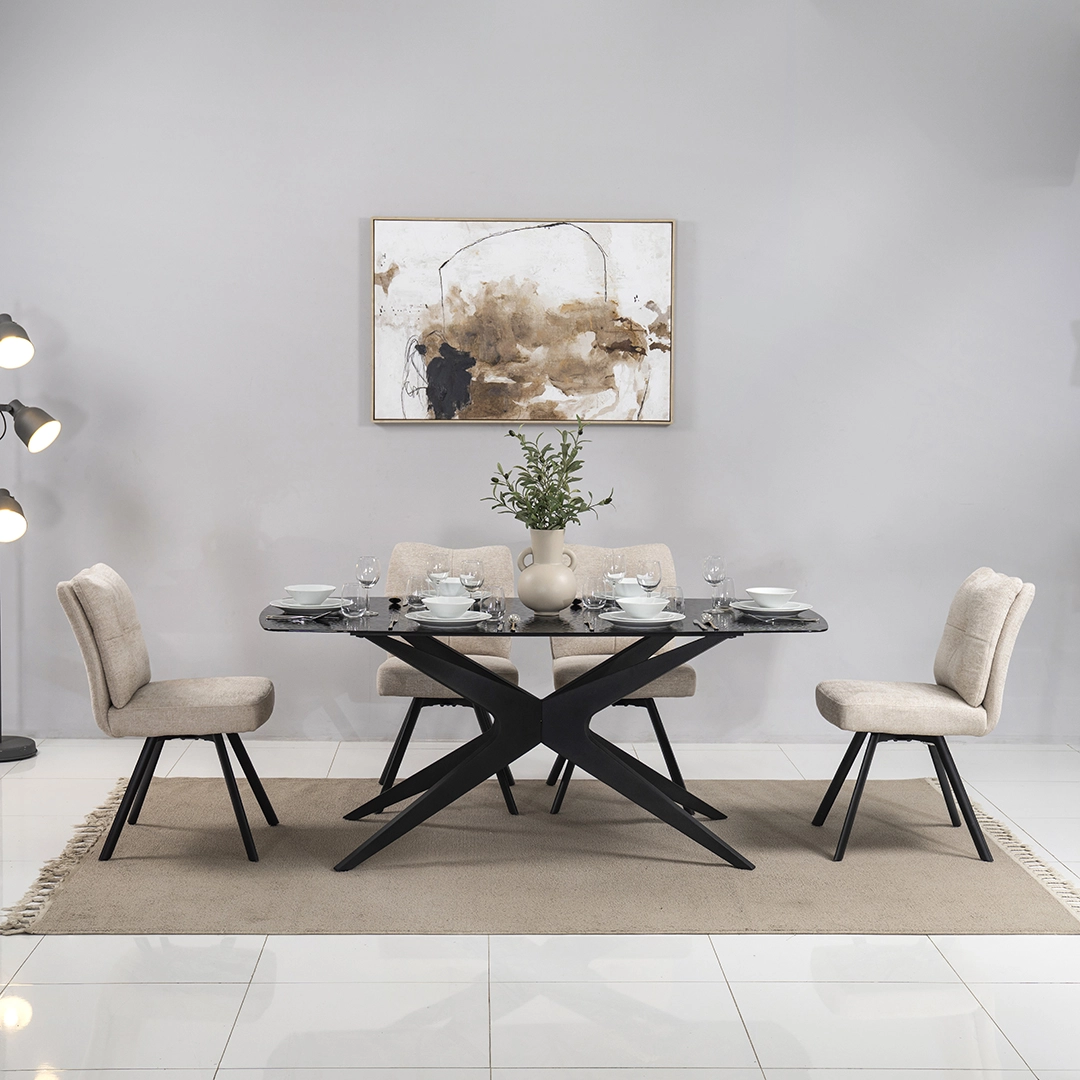 Kare 6-Seater Glass Top Dining Set-Beige - Image 9