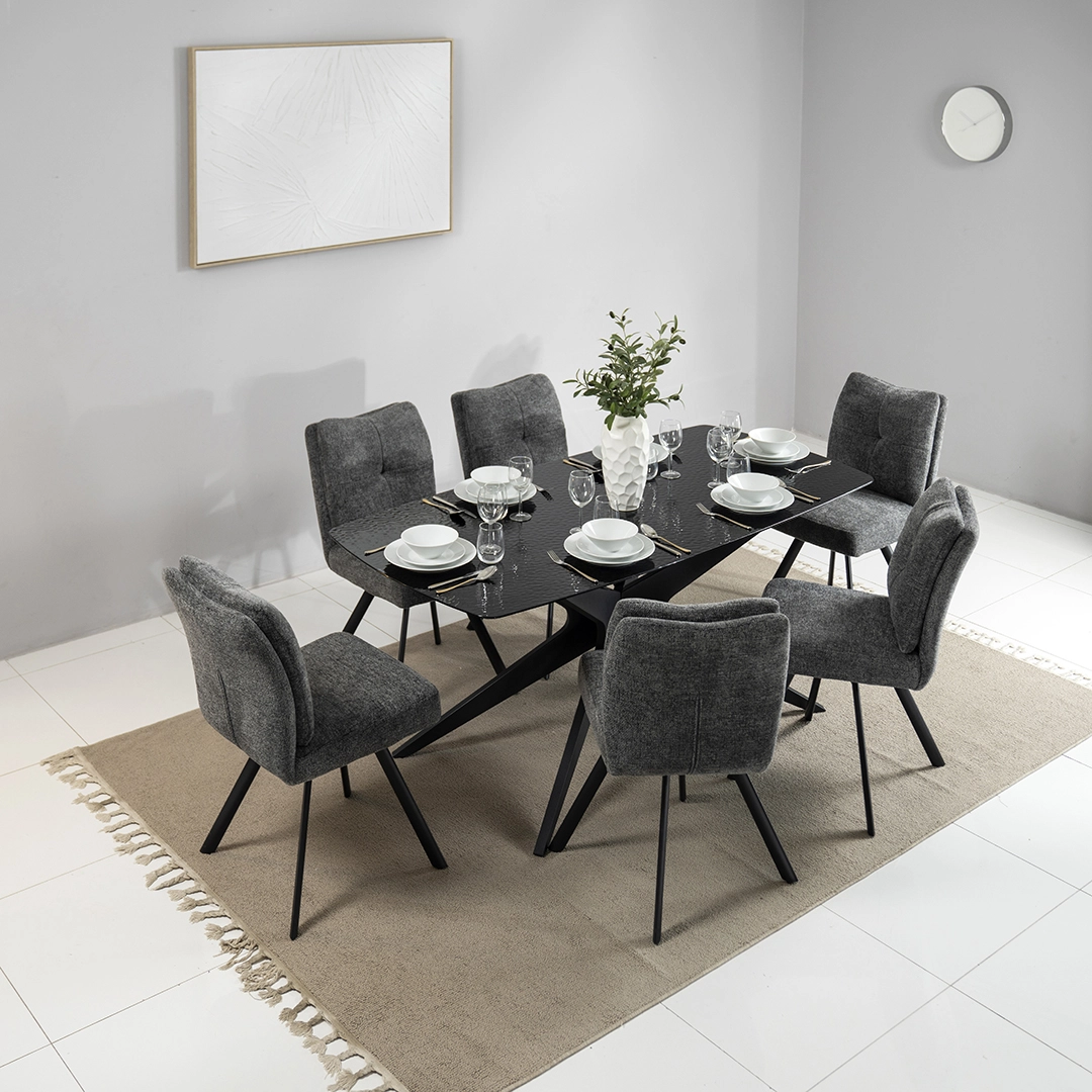 Kare 6-Seater Glass Top Dining Set-Grey