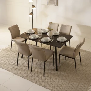 Kris 6-Seater Dining Set-Dark Brown