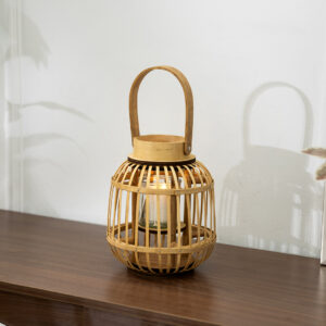 Lorenz bamboo lantern with glass votive 9.5x20x23cm