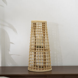 Lorenz rattan bamboo lantern with glass votive 15.5x24x48cm