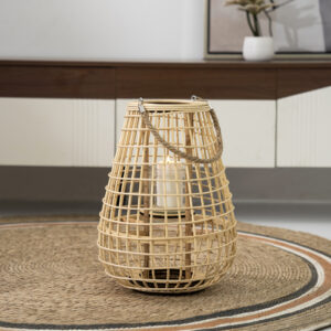 Lorenz rattan bamboo lantern with glass votive 18.5x33x42cm