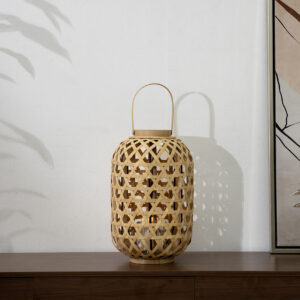 Lorenz bamboo lantern with glass votive 12x27x43cm