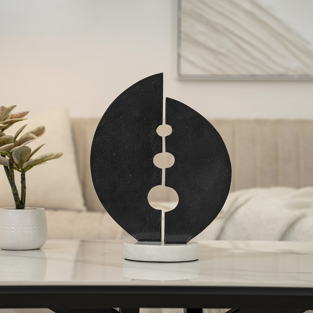 Orline black metal accent with marble base 25x10x32cm