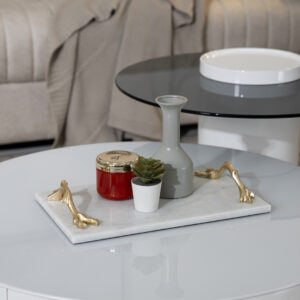 Orline Marble Deco tray with metal handle gold 38x22x6 cm