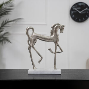 Orline nickel cantering horse metal accent with marble base 32x10x40cm