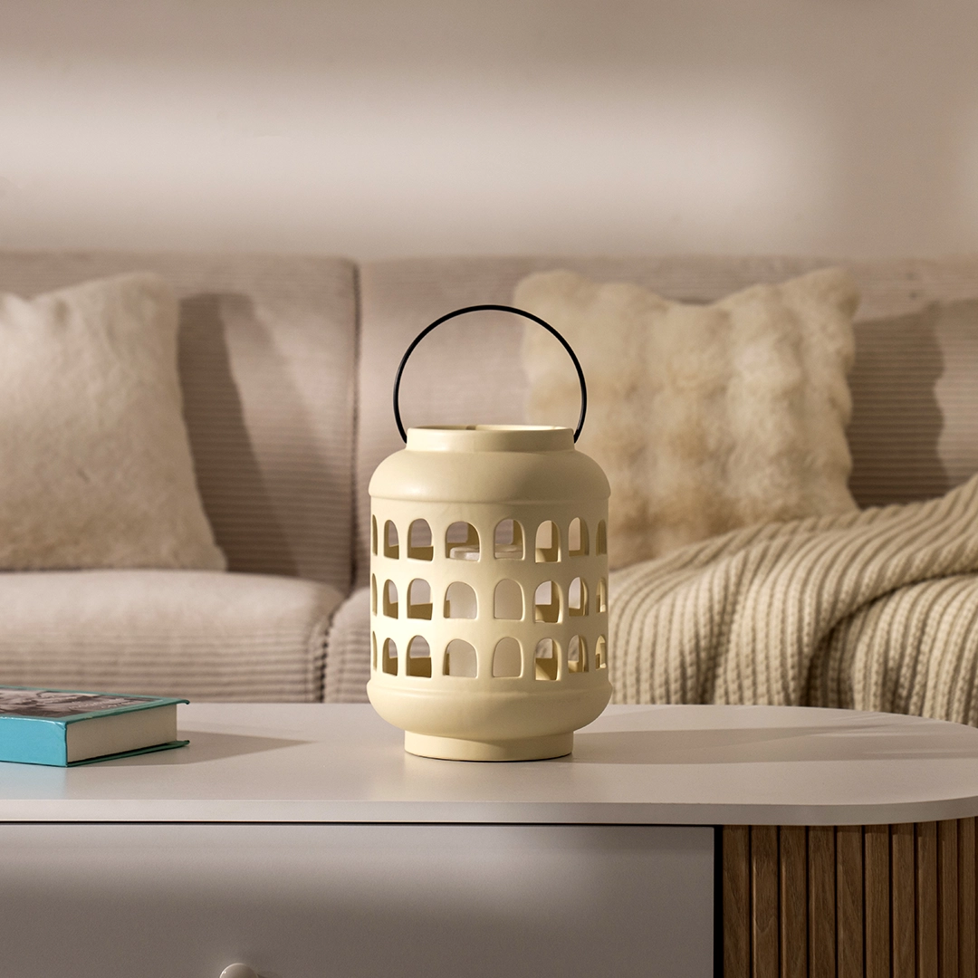 Quinn ceramic lantern beige 19.5*19.5*25.5 cm