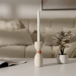 Rabaque polyresin terracotta beige candle holder 8x8x20cm