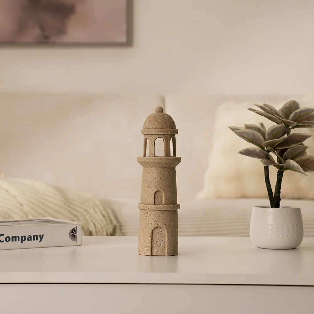 Rabaque travertine lighthouse tealight holder 7.5?7.5?25.5cm