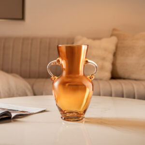 Ruse glass amber texture handle vase 16x16x28 cm