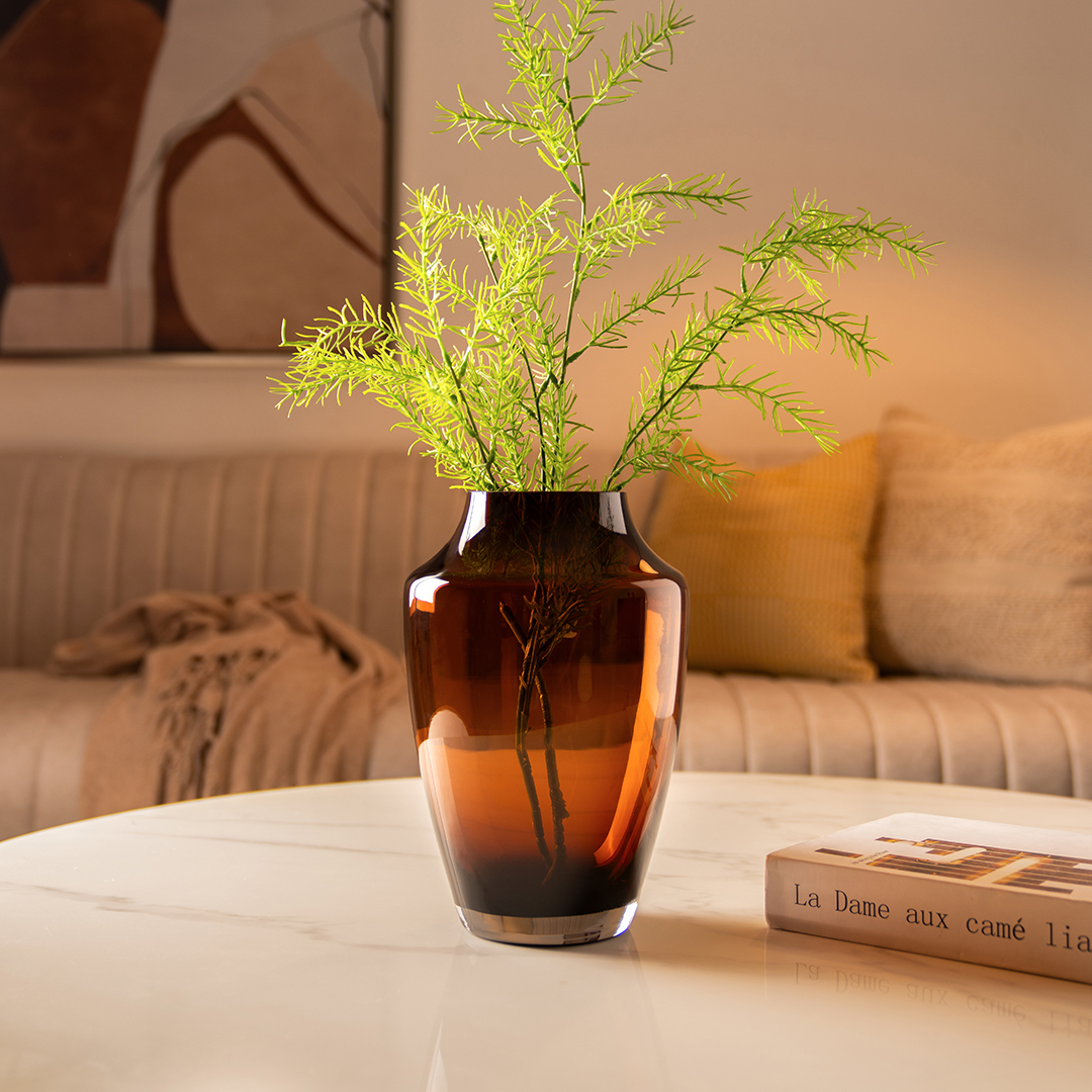 Ruse glass amber texture vase 16x16x25.5 cm