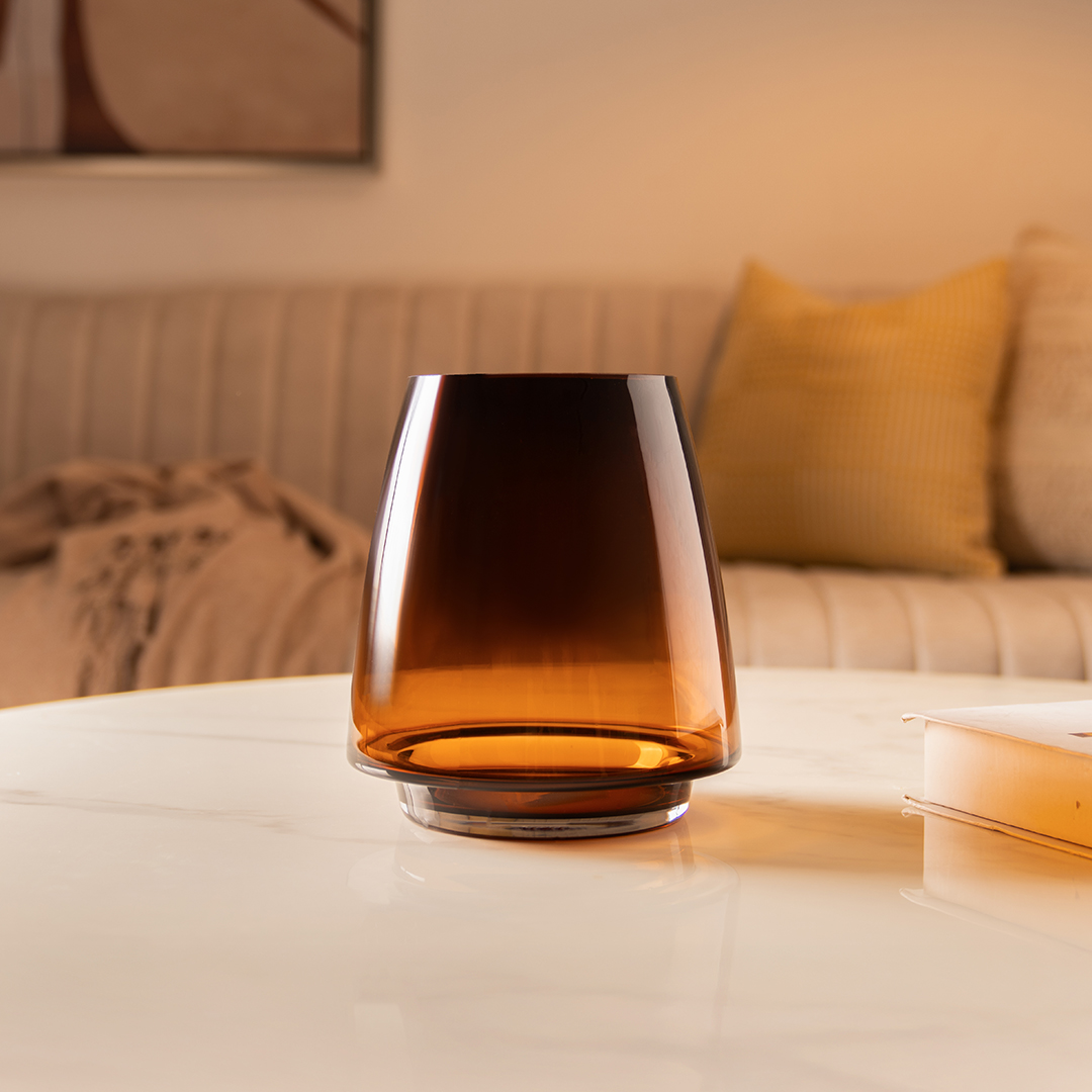 Ruse glass amber texture vase 18x18x20 cm