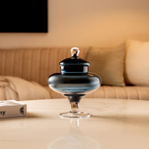 Ruse glass Blue texture deco jar 20x20x25 cm