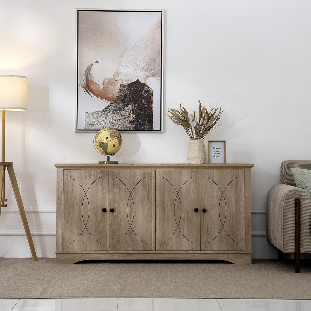 Tyrell 4-Door Cabinet-Oak