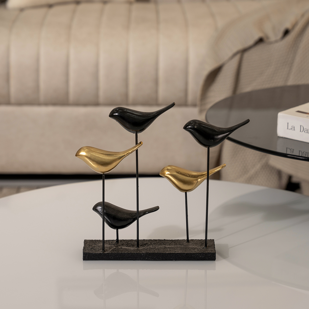 Verdant Polyresin black and gold Birds family accent 27×6.2x24cm