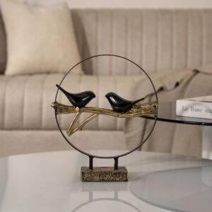 Verdant Polyresin black and gold Birds in Metal Ring 25.8×7.3x28cm