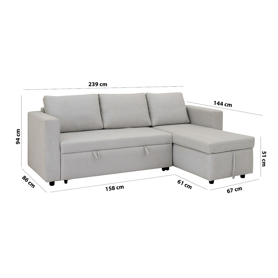 Stella Corner Sofa Bed With Storage-Light Beige - Image 2