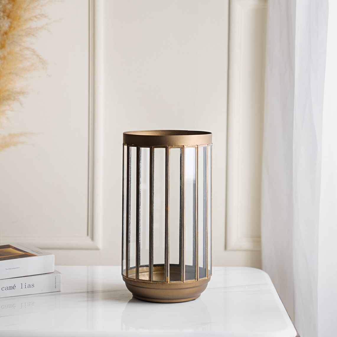 Mesa metal antique finish candle holder 20.5X20.5X37 CM