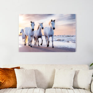 Opaline White Horse Tempered Glass Wall Art 120x80cm