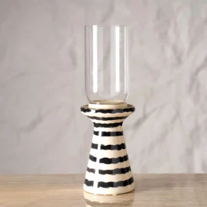 Auric Ceramic Candle Holder Cream/Black 12.5x12.5x35.5Cm