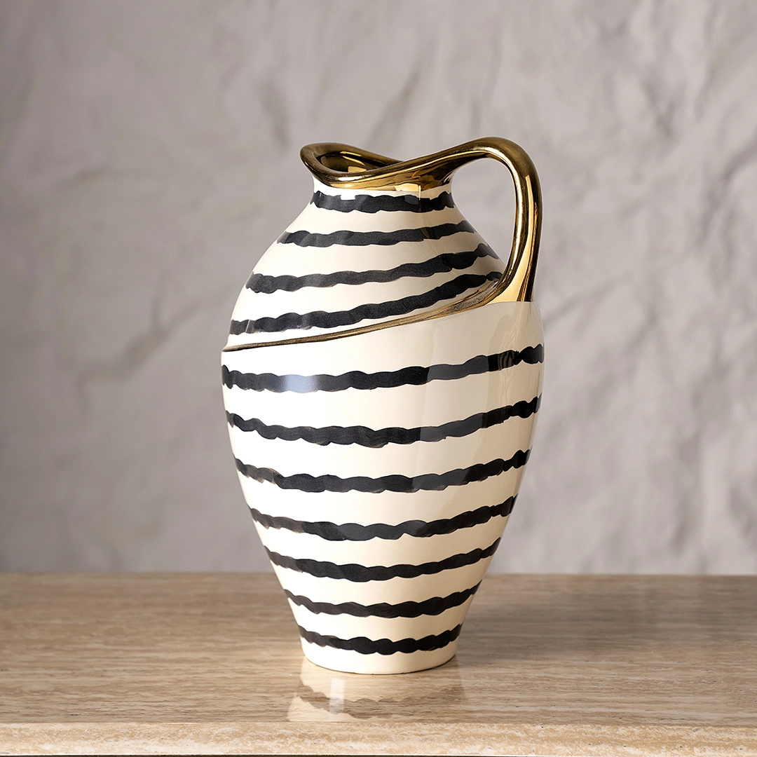 Auric Ceramic Vase Cream/Black 26.5x24x40Cm