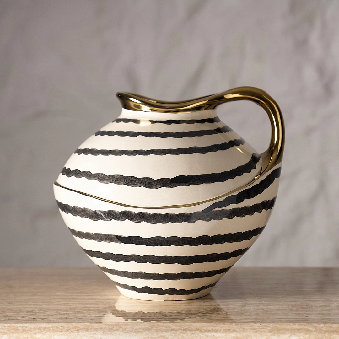 Auric Ceramic Vase Cream/Black 31.5x29x28.5Cm