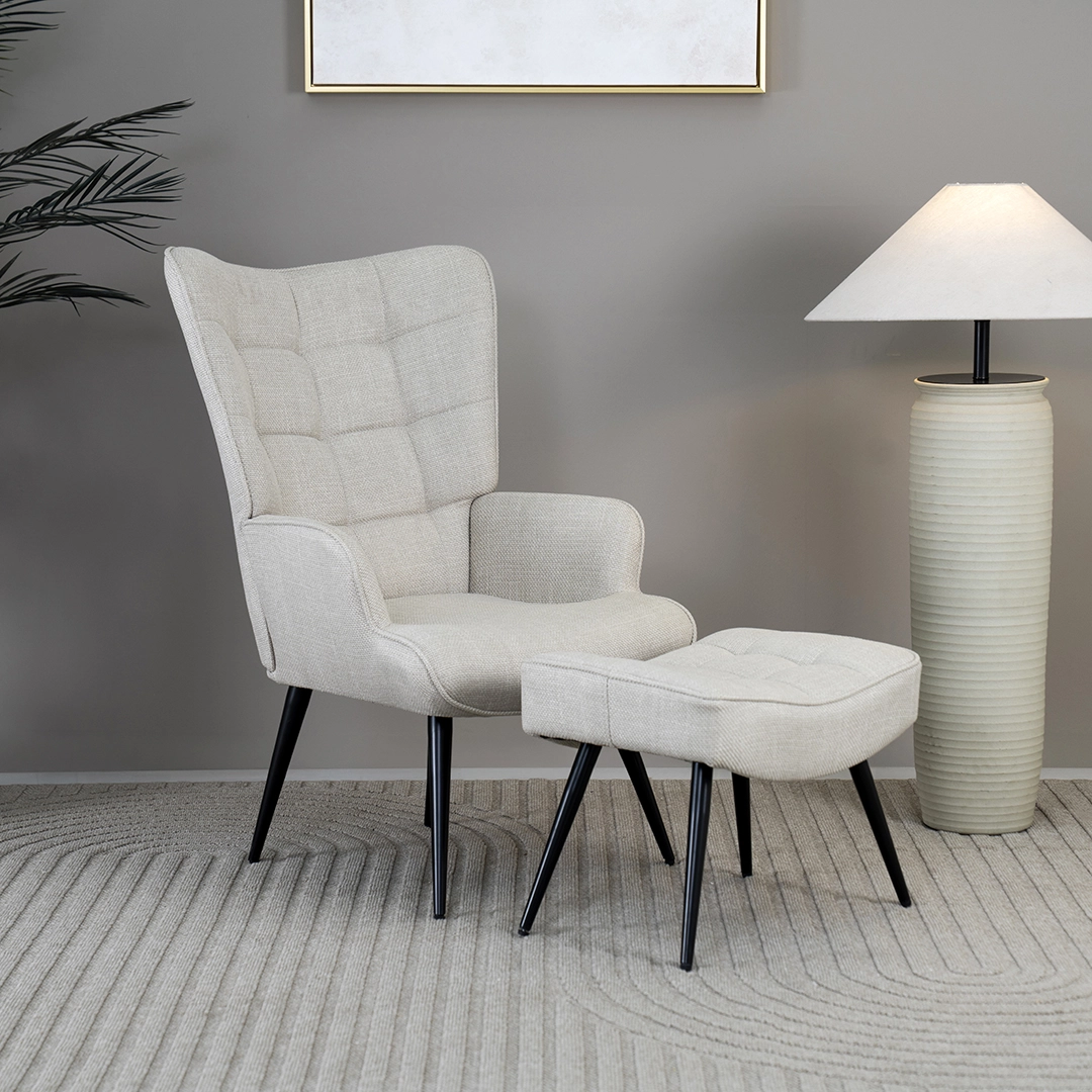 Geona Leisure Chair with Footstool-Beige