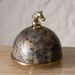 Galiora Horse Cake Dome Gold & Grey26.3X26.3X25.5Cm