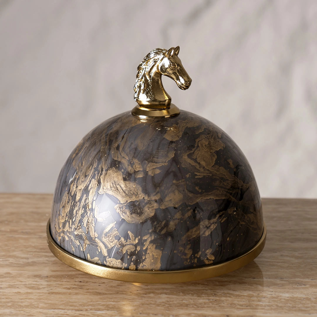 Galiora Horse Cake Dome Gold & Grey26.3X26.3X25.5Cm