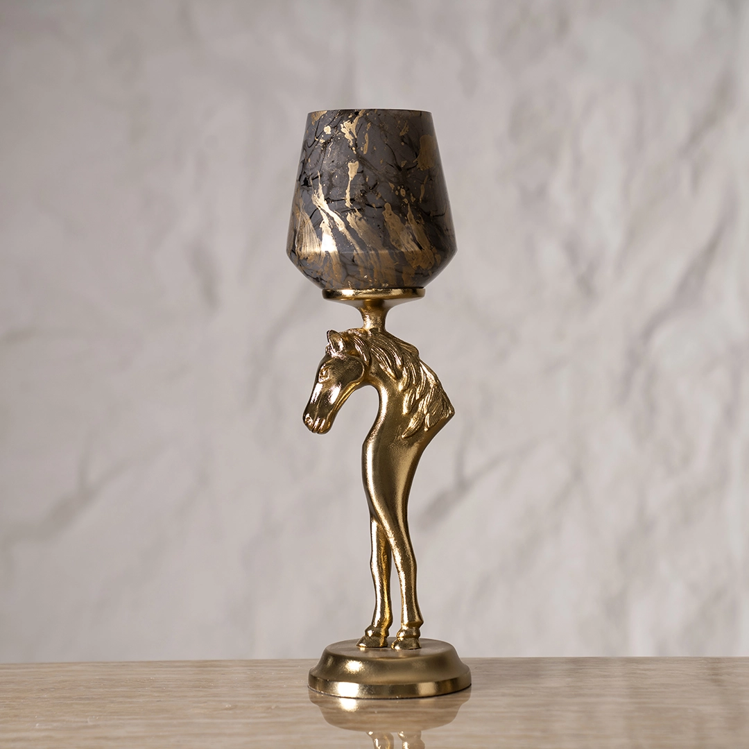 Galiora Horse Pillar Candle Holder Large Gold & Grey12X12X41.5Cm