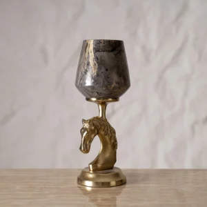 Galiora Horse Pillar Candle Holder Small Gold & Grey12X12X31Cm