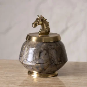 Galiora Horse Trinket Jar Gold & Grey18X18X22Cm