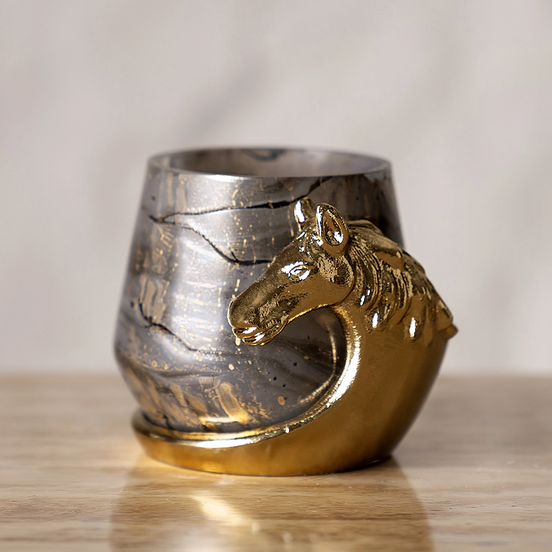 Galiora Horse Votive Candle Holder Gold & Grey11X9X9Cm