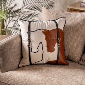 Miraj Embroidery Velvet Cushion Horse Orange 45x45Cm