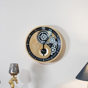 Chronos Metal Gear Wall Clock Black/Gold 46Cm